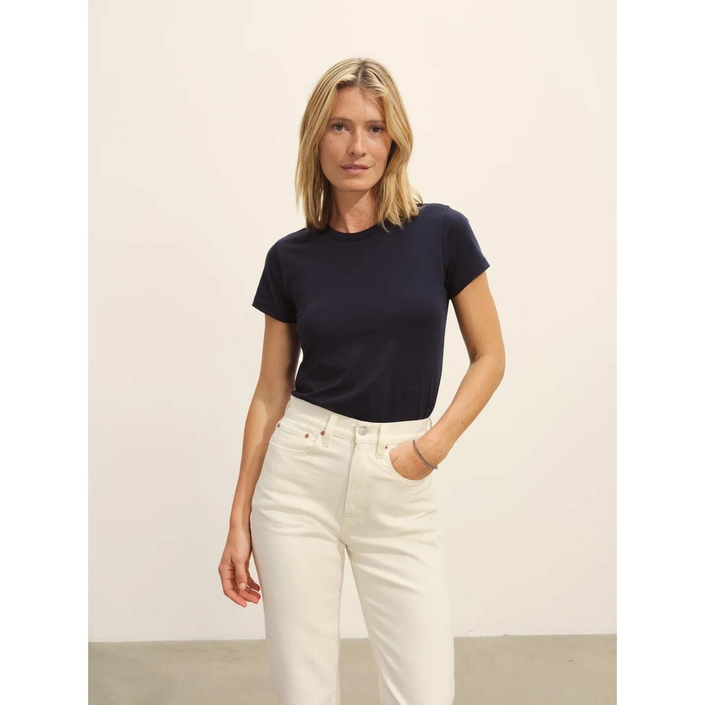 Buck Mason Womens XXL Navy Blue Pima Cotton Slim Fit Crewneck Tee Minimalist USA